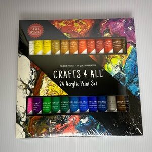 New in Box 24 Acrylic Paint Set with 3 Free Brushes - Multicolor
